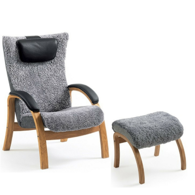 Easy Fårskinn Fårskinn Graphite Fåtölj med pall
