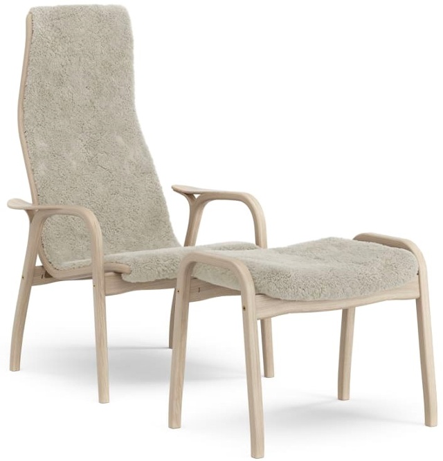 Lamino fåtölj med Pall Fårskinn Moonlight