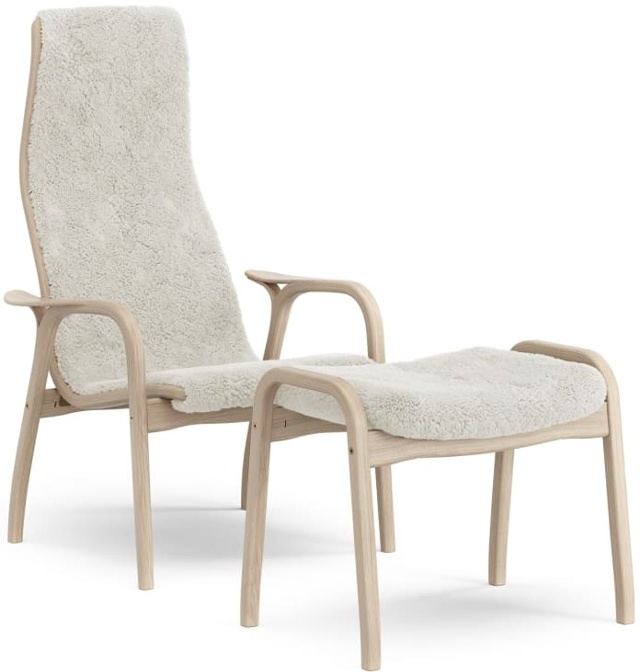 Lamino fåtölj med Pall Fårskinn Offwhite