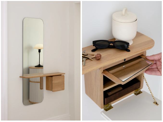 Umages spegel One more look med en praktisk låda som kan byta front.